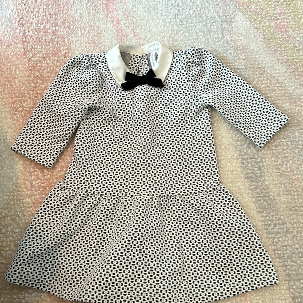 Janie and Jack Black and White Colored dress with velvet bow